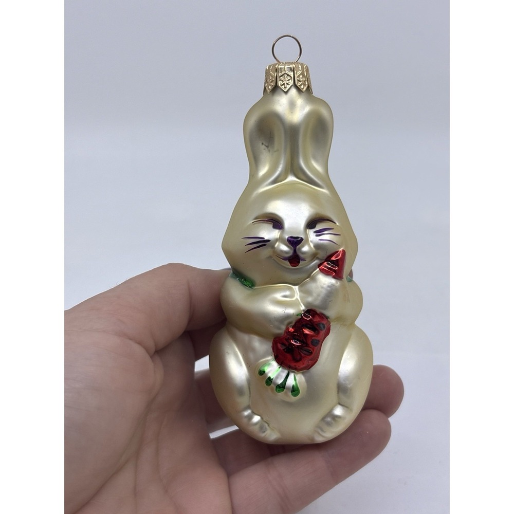 Vtg Hand Blown Glass Ukranian Bunny Rabbit Ornament Christmas